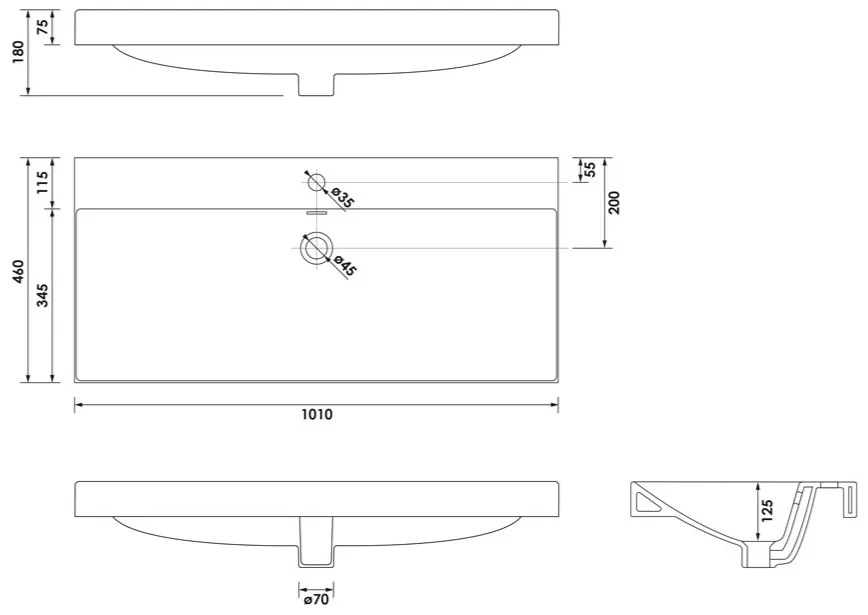 Brauer Aurora wastafel keramiek 100cm met kraangat wit glans