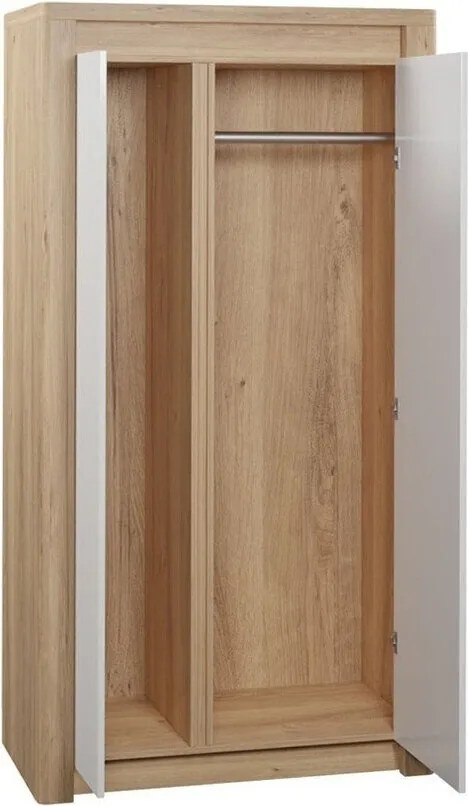 Kledingkast Etrmona 100, Glanzend wit, Ribbeck eiken, 197x98x59cm, 92.79 kg, Kledingkast deuren: Met scharnieren