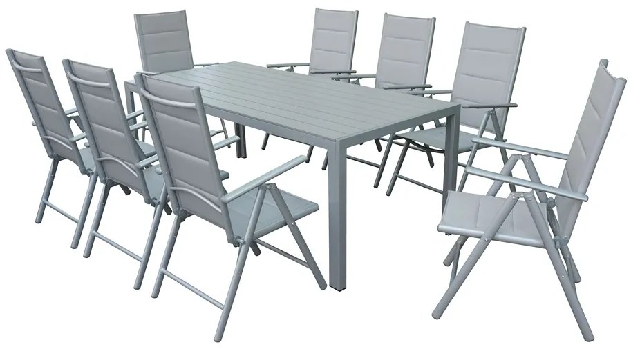Garden Point lichtgrijze aluminium tuinmeubelen met grote Polywood Verona tafel voor 10 personen