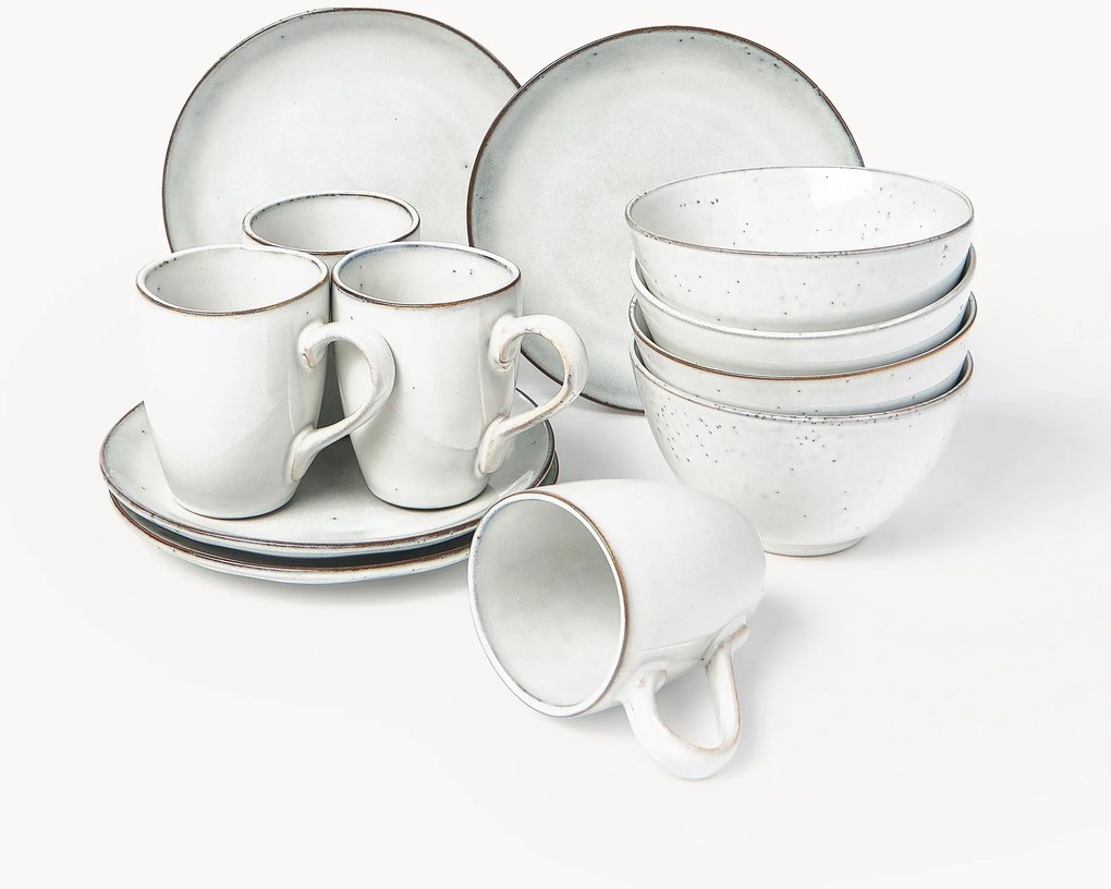 Handgemaakte ontbijtset Nordic Sand, 4 personen (12-delig)