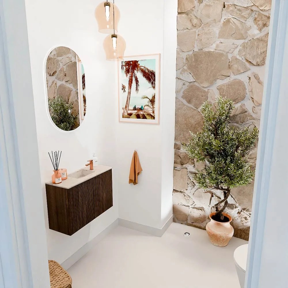 Mondiaz Joya DLux 60cm toiletmeubel walnut met wastafel faye midden 1 kraangat frappe