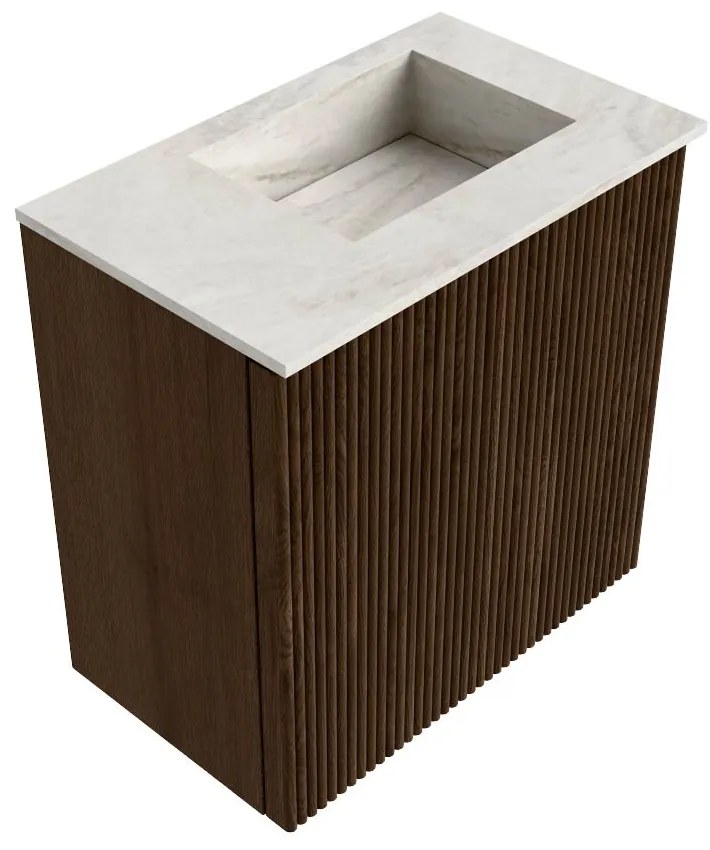 Mondiaz Joya DLux 40cm toiletmeubel walnut met wastafel faye rechts zonder kraangat ostra