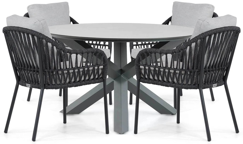 Tuinset Ronde Tuintafel 4 personen 130 cm Aluminium/rope Grijs Coco Puerto/Orino