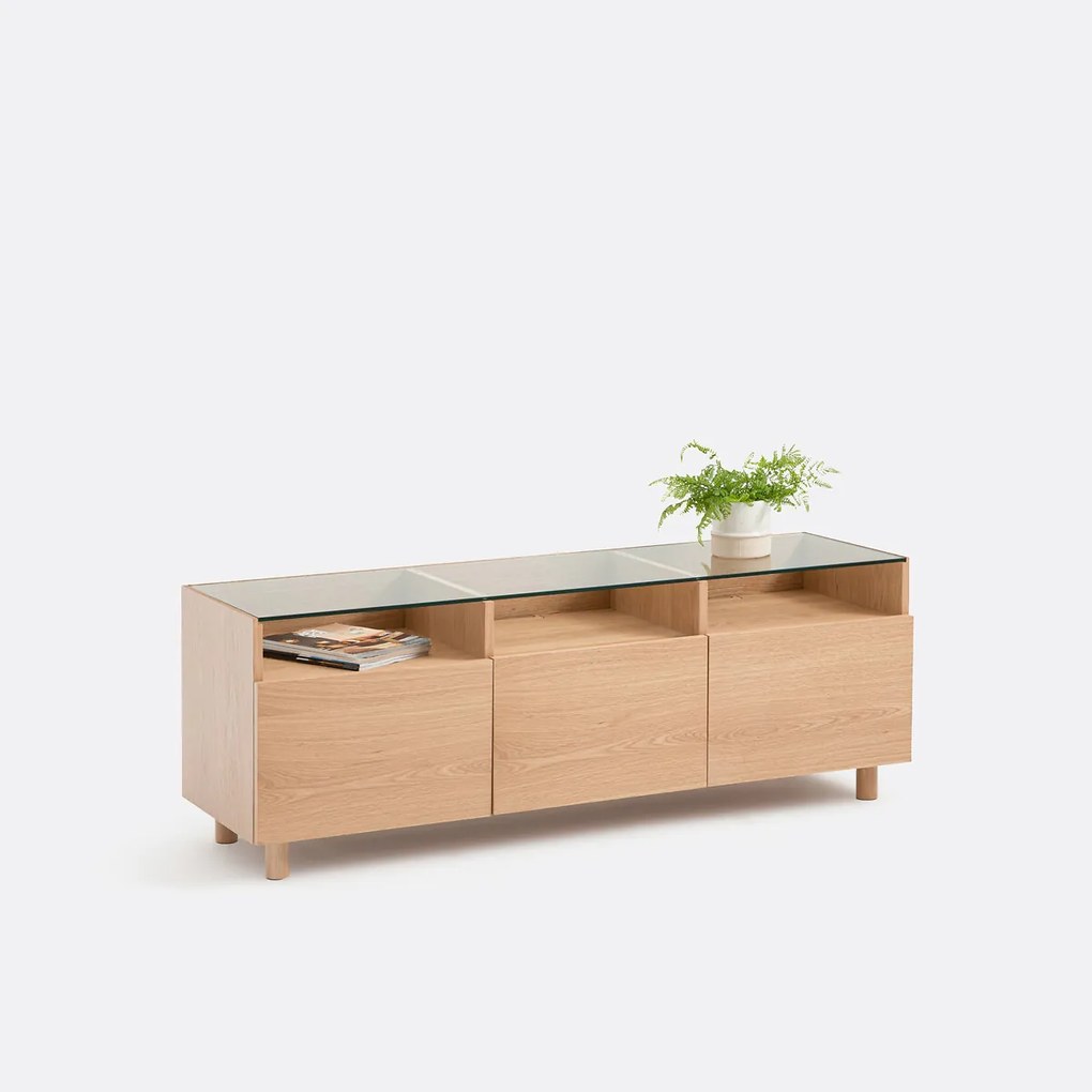 TV-meubel, eikenfineer en glas, WALOR