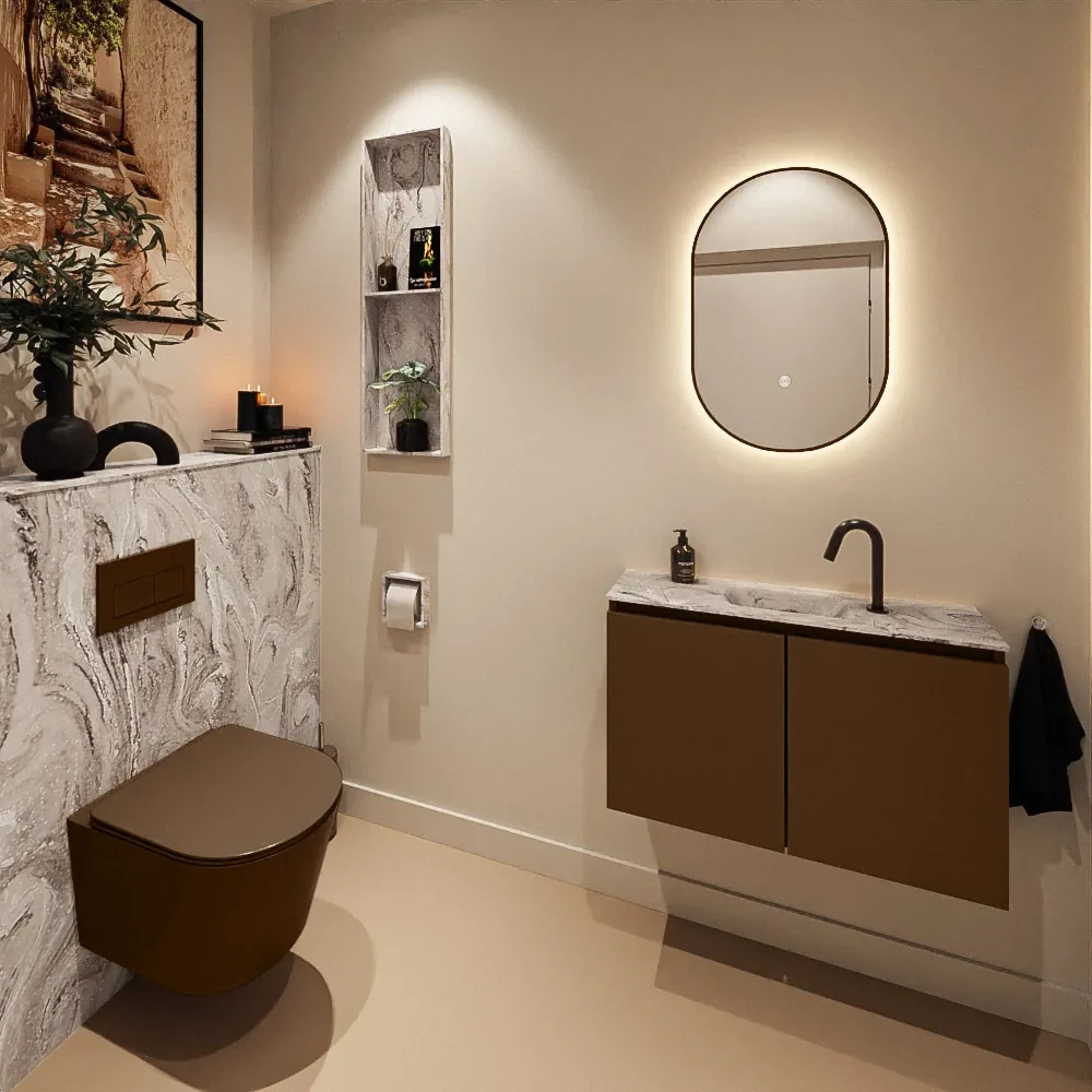 Mondiaz Ture DLux toiletmeubel 80cm rust met wastafel glace midden met kraangat