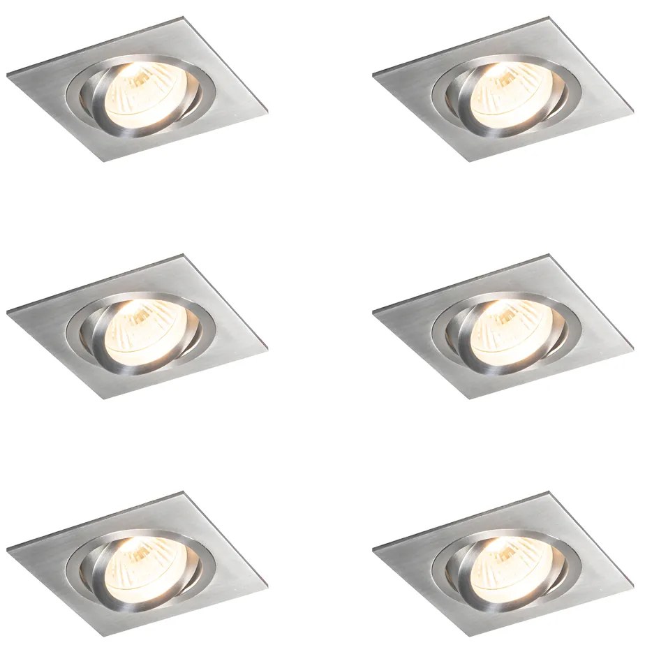 Set van 6 Inbouwspot staal kantelbaar - Lock 1 GU10 Binnenverlichting Lamp