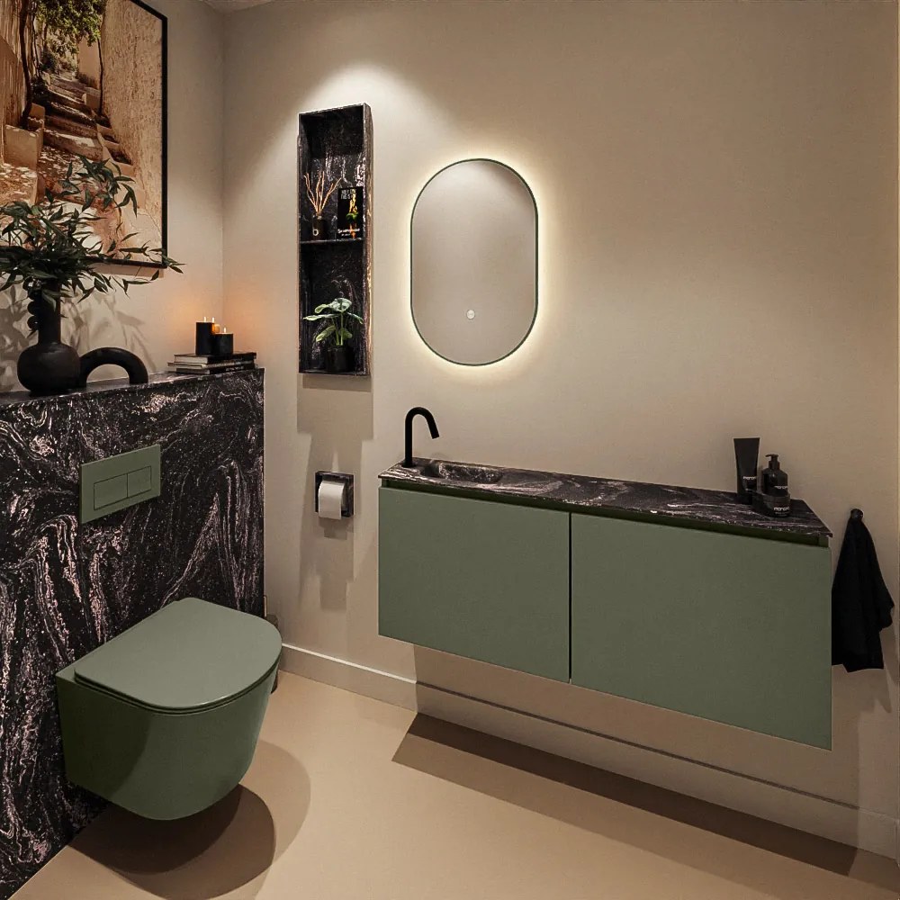 Mondiaz Ture DLux toiletmeubel 120cm army met wastafel lava links met kraangat