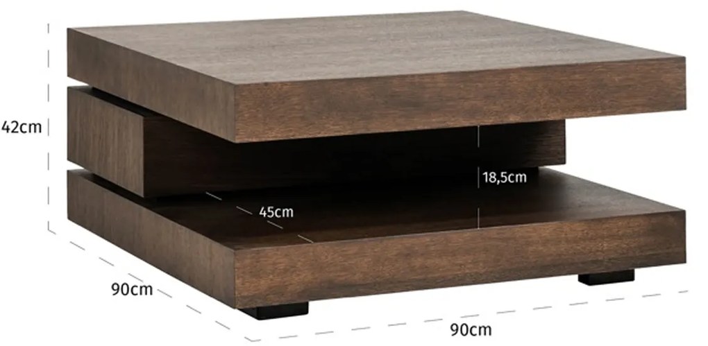 Richmond Interiors Oakura Brown Vierkante Salontafel Bruin Eiken - 90 X 90cm.
