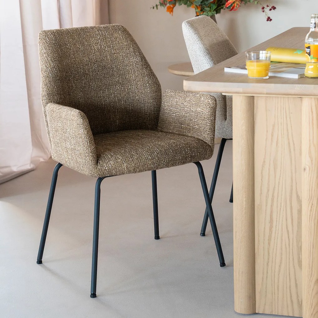 Eleonora Indy Stoel Met Armleuningen Mosterd Geweven Stof