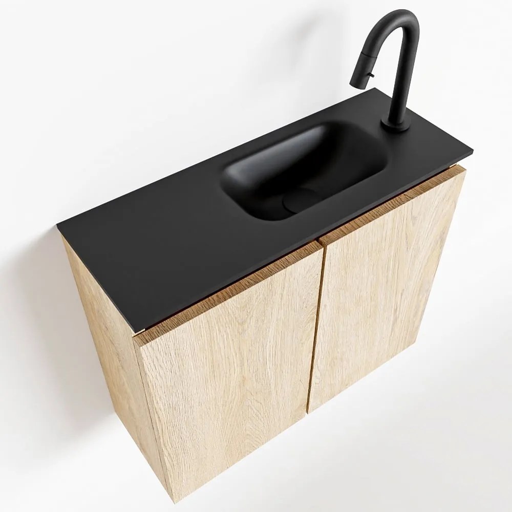 Mondiaz Ture 60cm toiletmeubel washed oak met wastafel urban rechts 1 kraangat