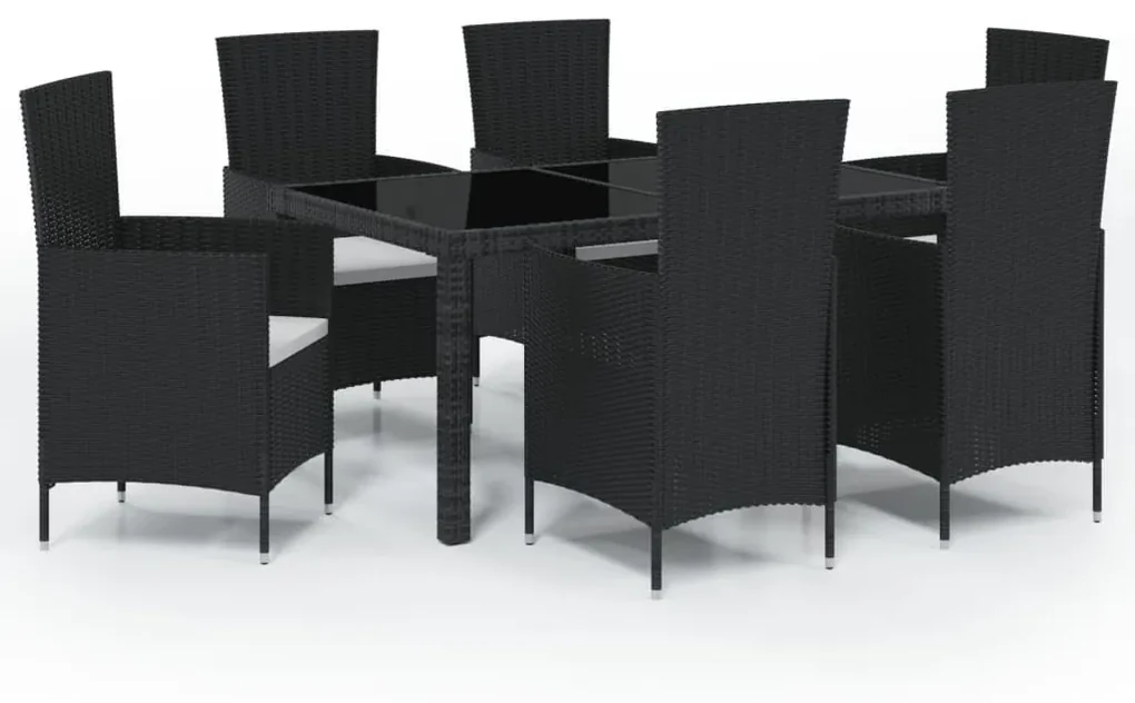 vidaXL 7-delige Tuinset met kussens poly rattan zwart