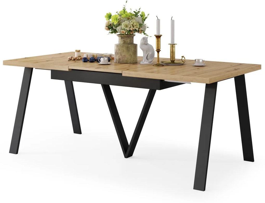 AVERY eik Artisan/onderkant zwart - LOFT/INDUSTRIËLE TAFEL VOOR WOONKAMER / EETKAMER UITKLAPBAAR TOT 330 cm!