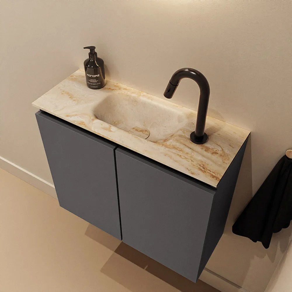 Mondiaz Ture DLux toiletmeubel 60cm dark grey met wastafel frappe midden met kraangat