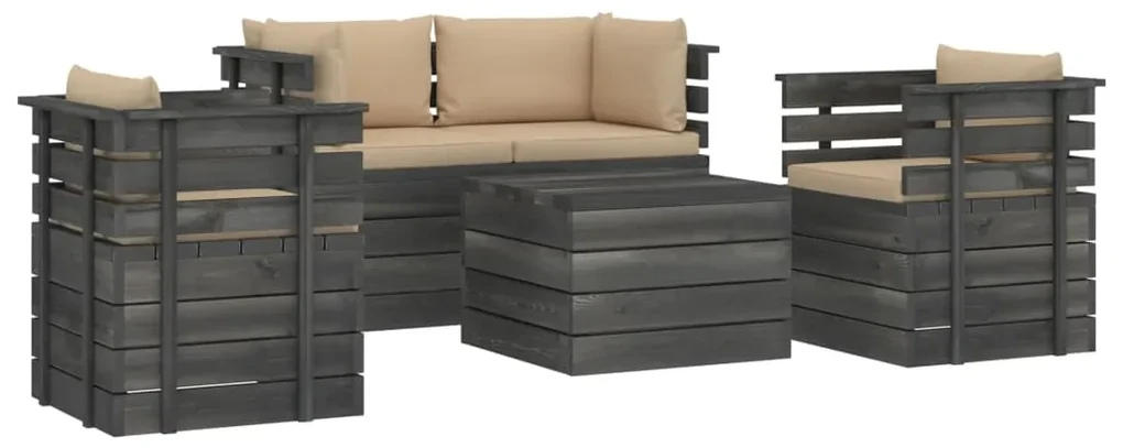 vidaXL 5-delige Loungeset met kussens pallet massief grenenhout