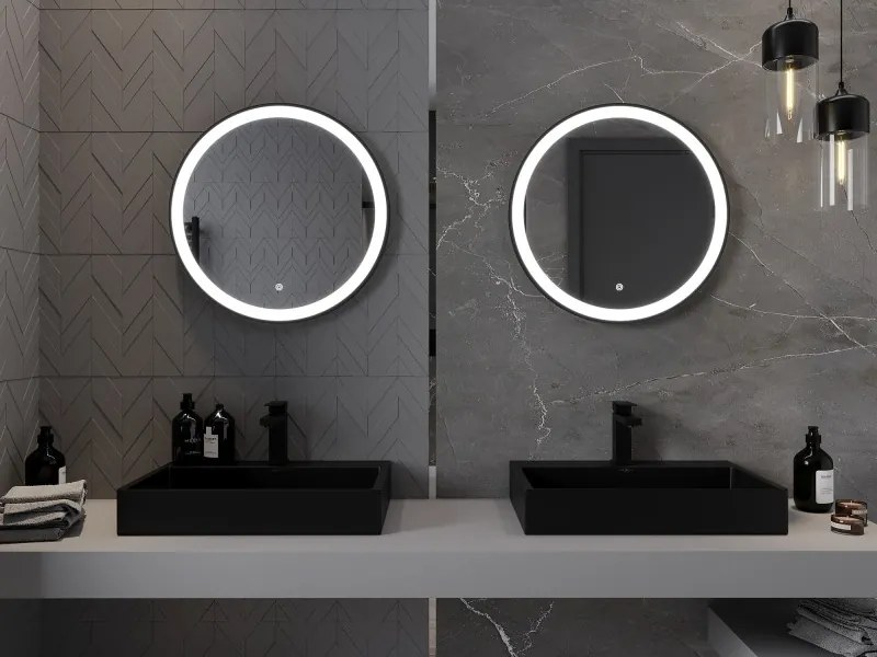 Mexen Esso verlichte, ronde badkamer spiegel 60 cm, LED 6000K, anti-condens, zwarte rand - 9825-060-060-611-70