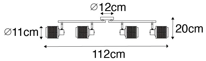 Industriële spot zwart met goud 4-lichts - Kayden
