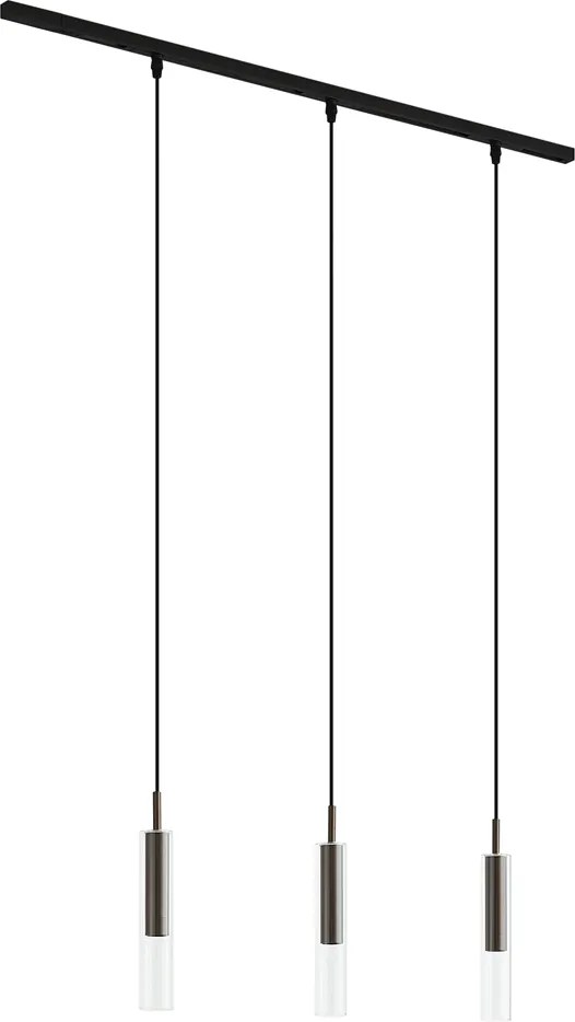 Modern railsysteem zwart met 3 hanglampen donker brons 1-fase - Slimline Loyce