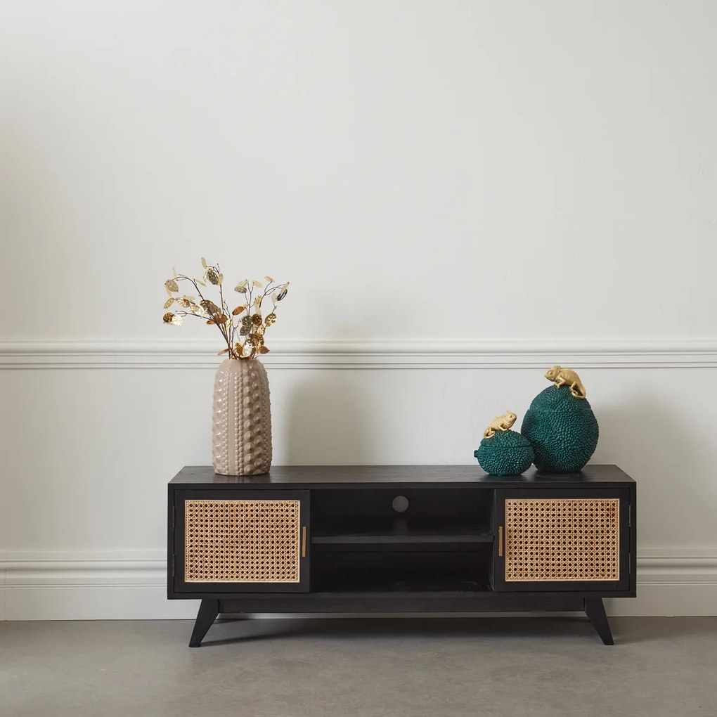 Zwart Tv-meubel Met Webbing - 140x40x50cm.