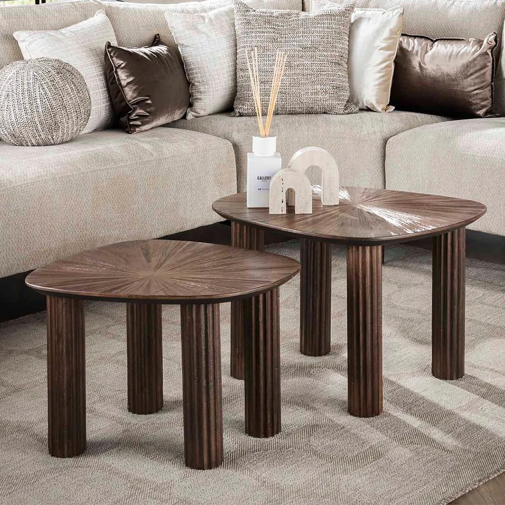 Salontafel Set Bruin Teakhout 2-delig - 62 X 51cm.