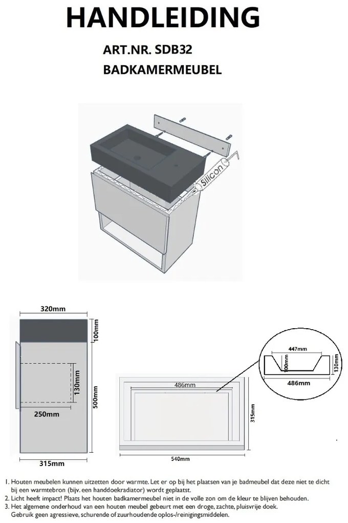 B-Stone Sunray badmeubel eiken met natuurstenen wastafel 55cm