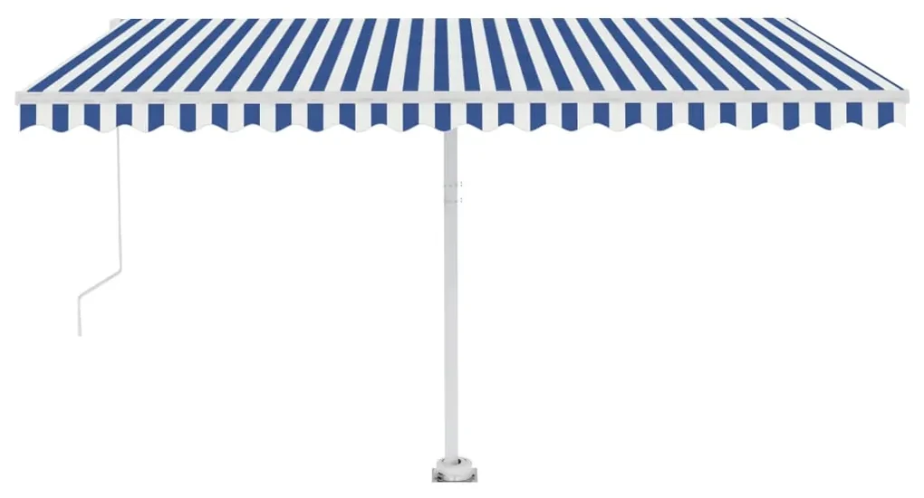 vidaXL Luifel vrijstaand handmatig uittrekbaar 400x350 cm blauw en wit