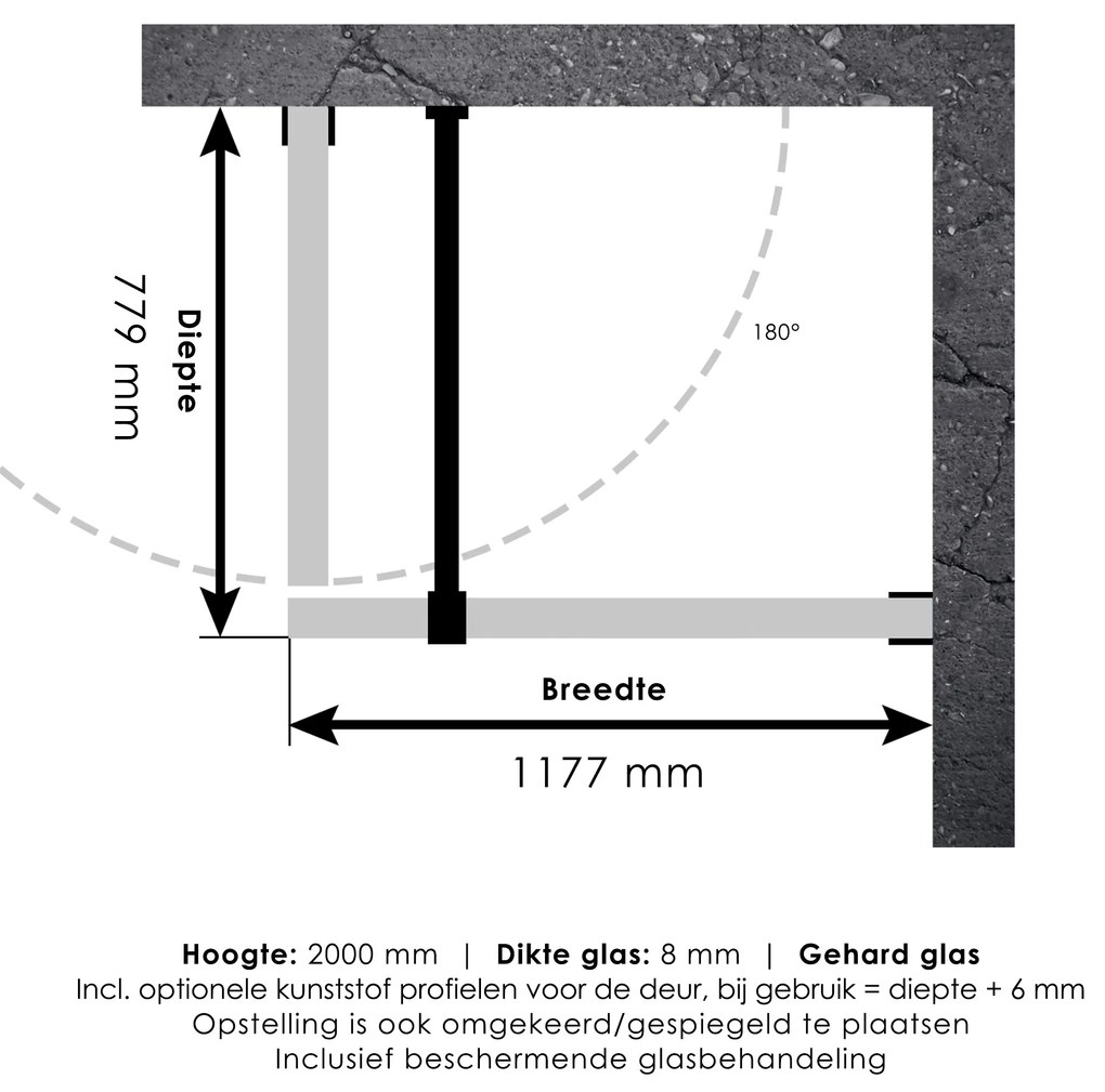 Brauer JC profielloze douchecabine 120x80cm gunmetal geborsteld