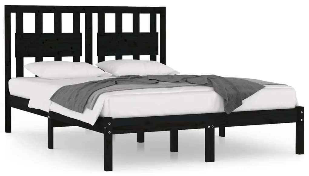vidaXL Bedframe massief grenenhout zwart 140x200 cm