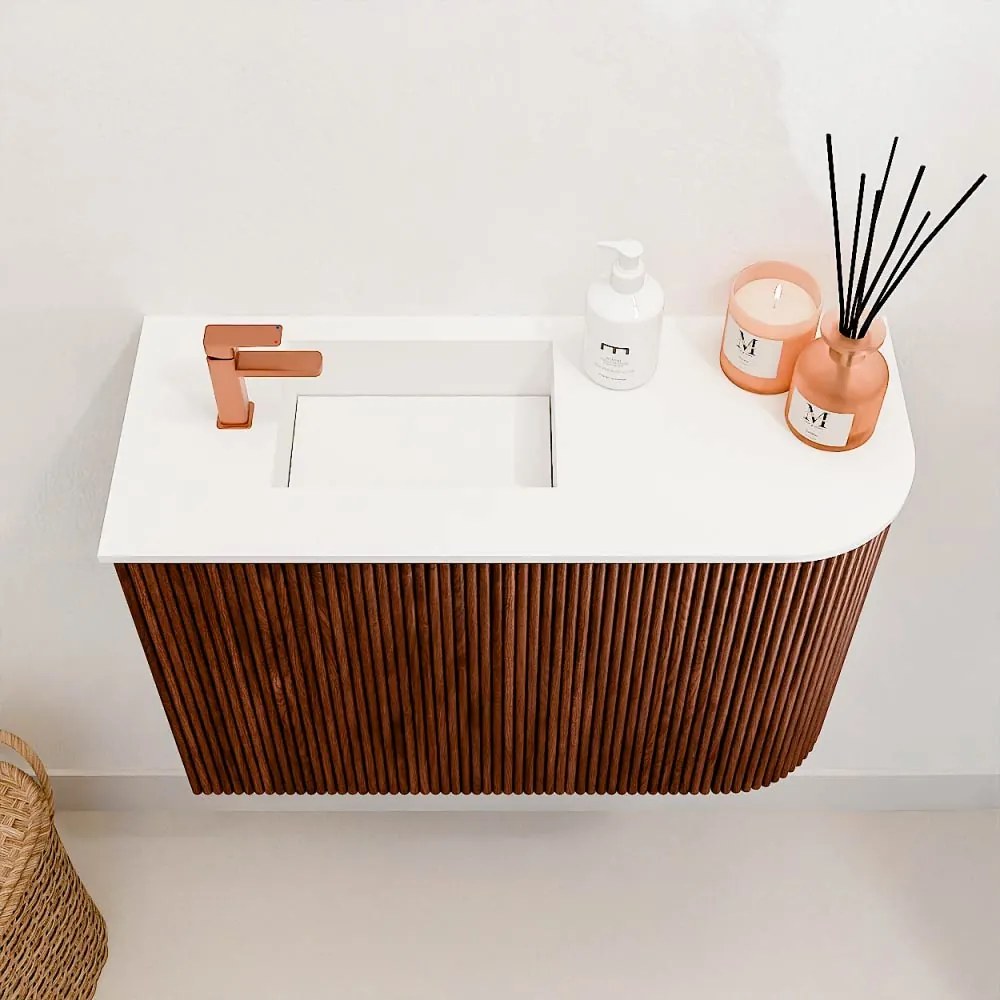 Mondiaz Joya 60cm toiletmeubel ronding rechts ruby met wastafel faye links 1 kraangat talc