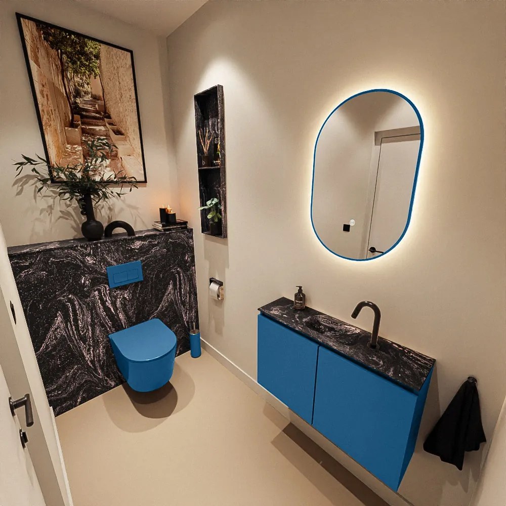 Mondiaz Ture DLux toiletmeubel 80cm jeans met wastafel lava midden met kraangat