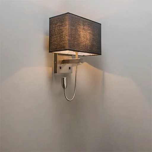 Wandlamp staal met zwarte kap en leesarm incl. LED - Bergamo