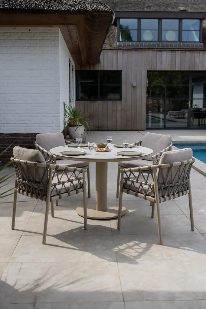 Taste by 4 Seasons Piacenza tuinset latte met Sarah tafel met geprint keramisch blad Ø 120 cm SALE Tuinset beige weerbestendig