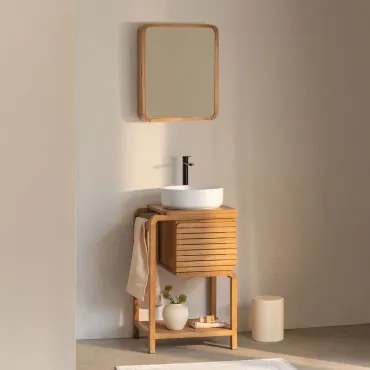 Bradley Teakhouten Badkamermeubelset Rond Keramiek Wit Ø40 Cm Lenka & Rechthoekig Met Afgeronde Hoeken En Opbergruimte 45x60 Cm Ian & - Sklum