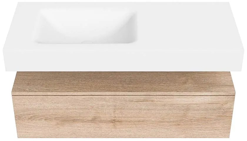 Zaro Alan badmeubel 110cm washed oak 1 lade met vrijhangende wastafel cloud links zonder kraangat talc