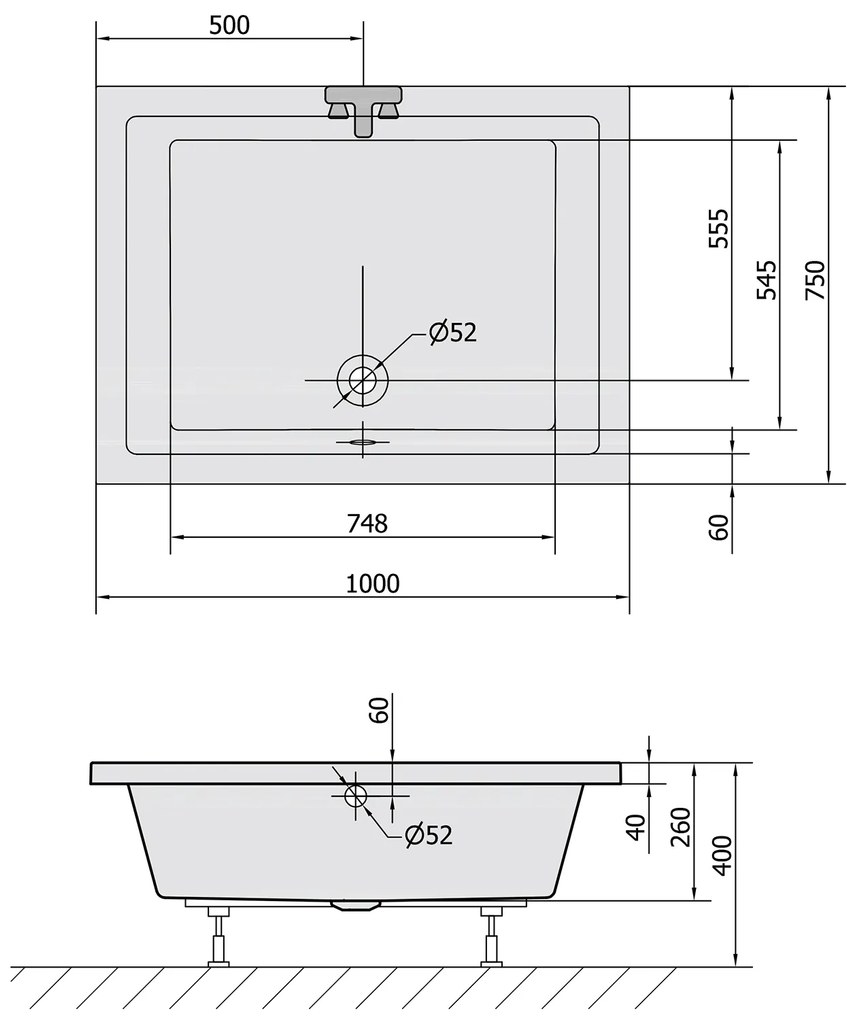 Polysan Deep rechthoekige douchebak 100x75x26cm wit