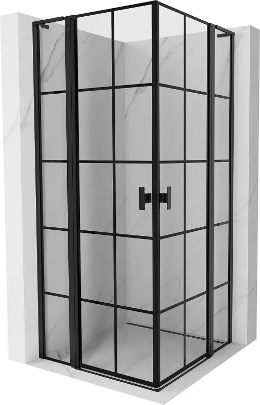 Mexen Mist L Duo douchecabine draaideur 120 x 120 cm, zwarte raster, zwart - 8A4L-120L-120P-70-77