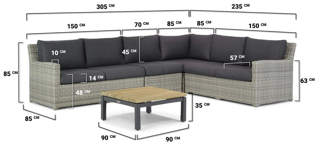 Hoek loungeset 6 personen Wicker Grijs Garden Collections Giardino/Riviera