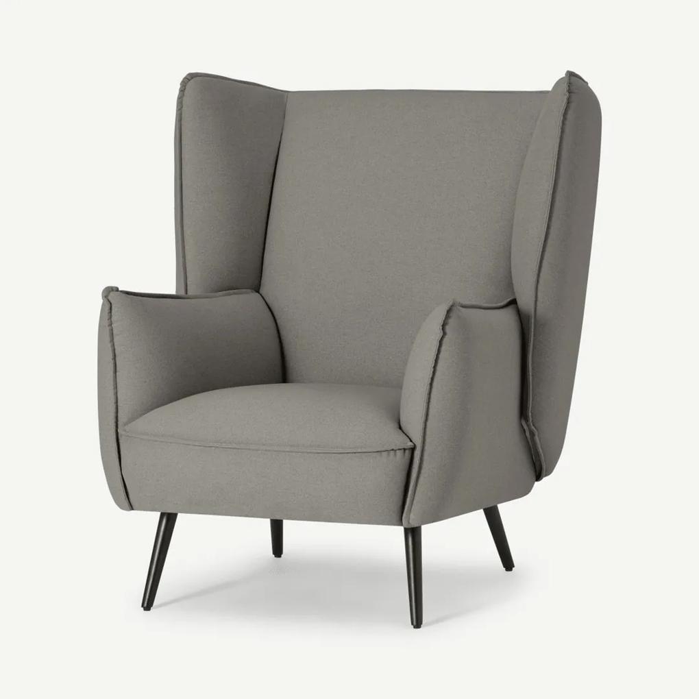 Linden fauteuil, Flavio grijs textuurgeweven met zwarte metalen poten