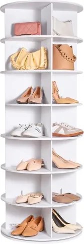 VEVOR Draaibaar schoenenrek, torenmodel, schoenenrek met 7 niveaus, 360° draaibare schoenendisplay, Lazy Susan schoenenrek-organizer, ideaal voor de hal, slaapkamer, woonkamer, wit