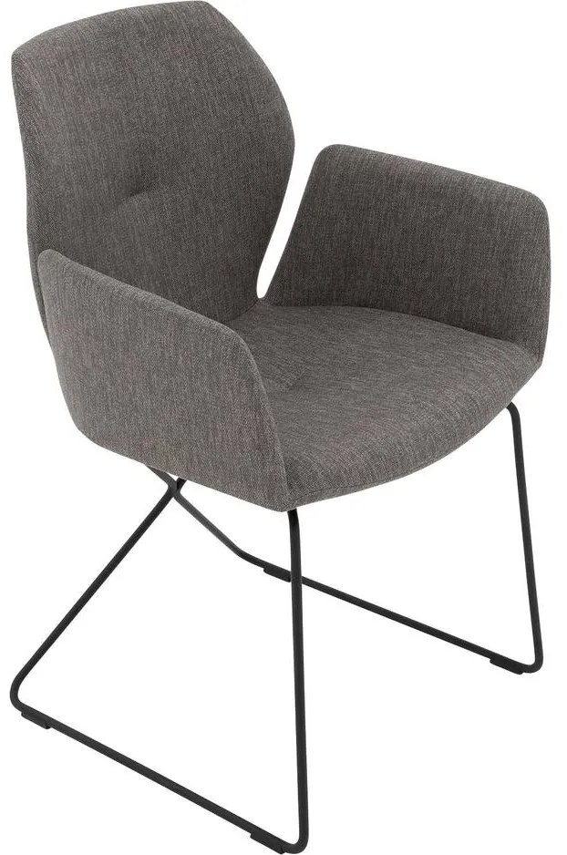 Goossens Excellent Eetkamerstoel Manzini grijs stof met armleuning, modern design