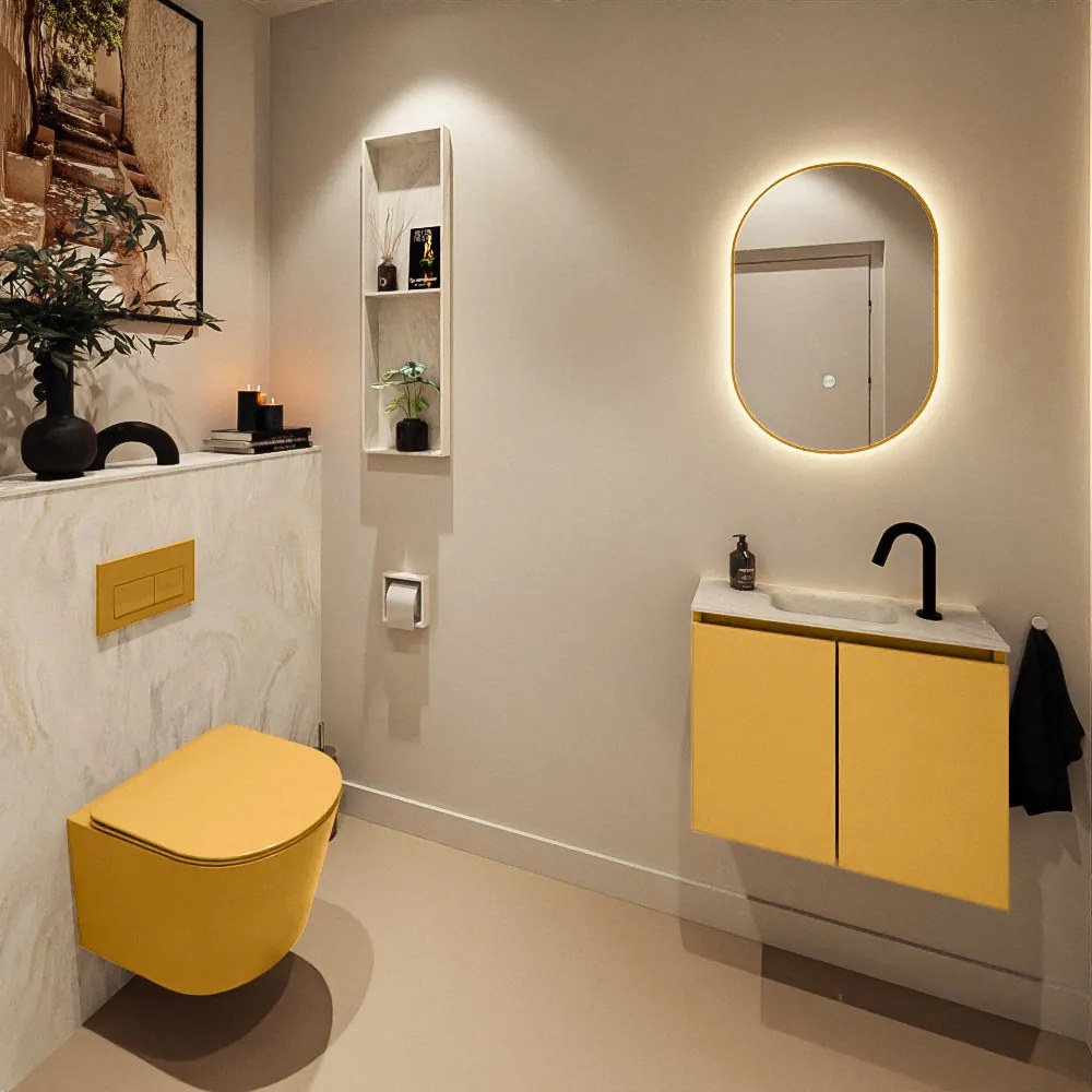 Mondiaz Ture DLux toiletmeubel 60cm ocher met wastafel ostra midden met kraangat