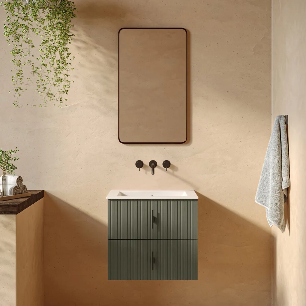 Muebles Raya onderkast ribbelfront 60cm met 2 softclose lades legergroen