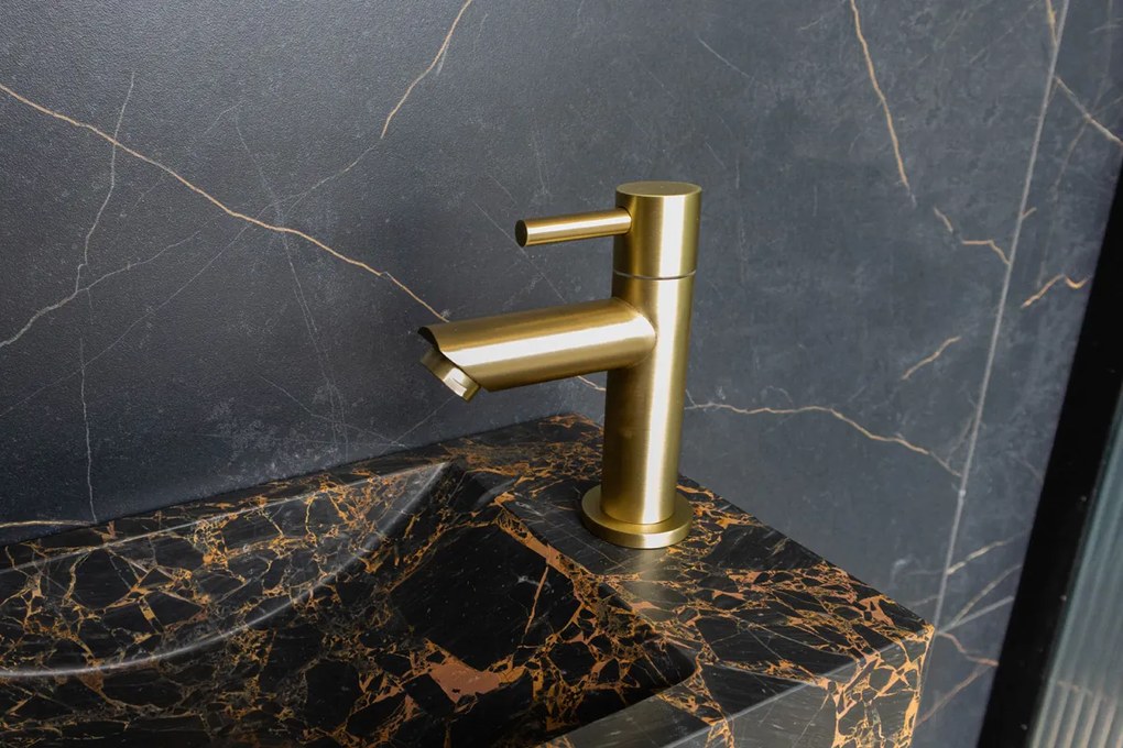 Saniclear Athens Portoro Gold fonteinset met rechte kraan in geborsteld messing