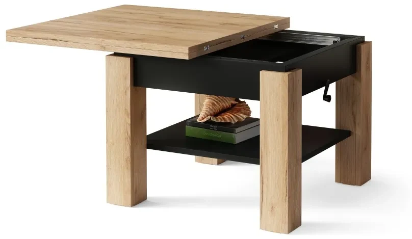 CLEO gouden eiken / zwart, uitschuifbare salontafel