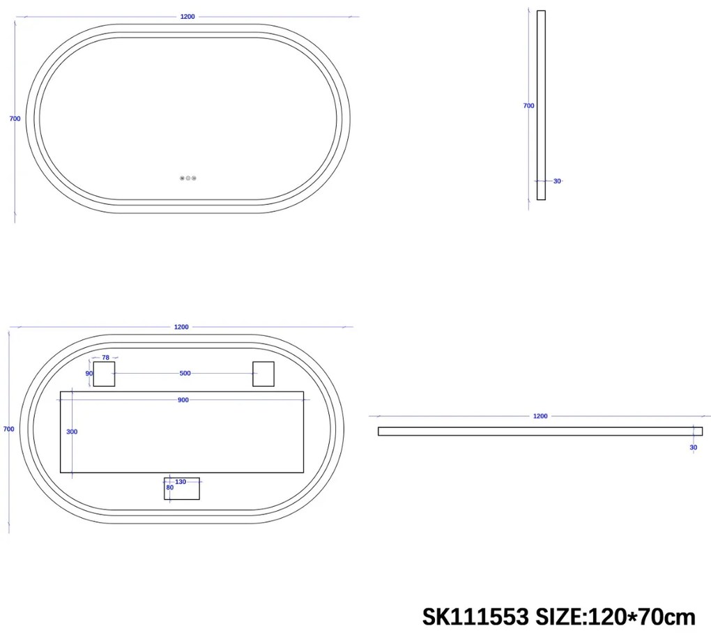 Saniclear Triova ovale spiegel 120x70cm met verwarming, directe en indirecte verlichting