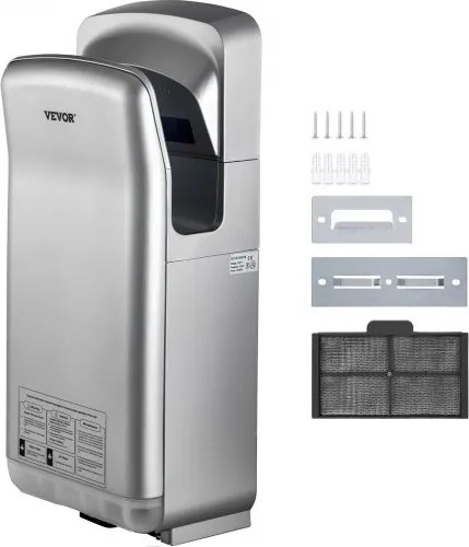 VEVOR Verticale Handdroger 2 kW Jet Handdroger HEPA-filtratie Jet Dryer Gemaakt van Duurzaam en Waterdicht ABS-materiaal met 8-10 Seconden Droogefficiëntie Geschikt Voor Luchthavens Kantoren Scholen