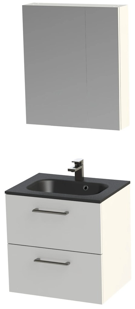 Tiger Studio badkamermeubel met spiegelkast en zwarte wastafel 60cm wit