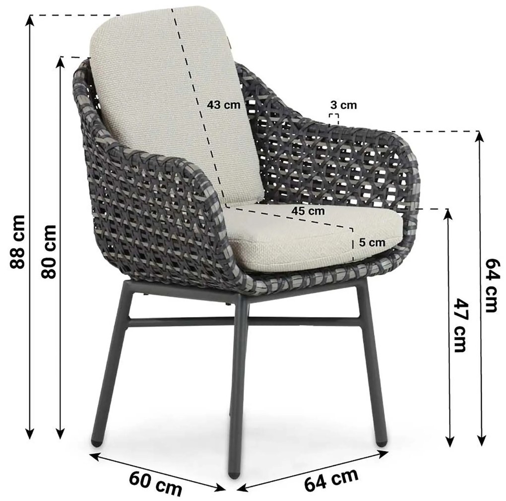 Tuinstoel Aluminium/wicker Grijs-antraciet Santika Yovan