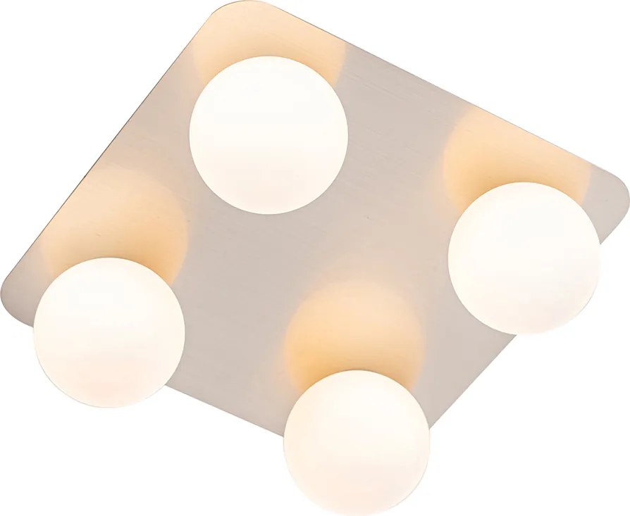 Moderne badkamer plafondlamp staal vierkant 4-lichts - Cederic