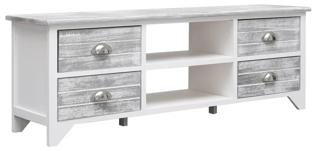 vidaXL Tv-meubel 115x30x40 cm paulowniahout wit en grijs