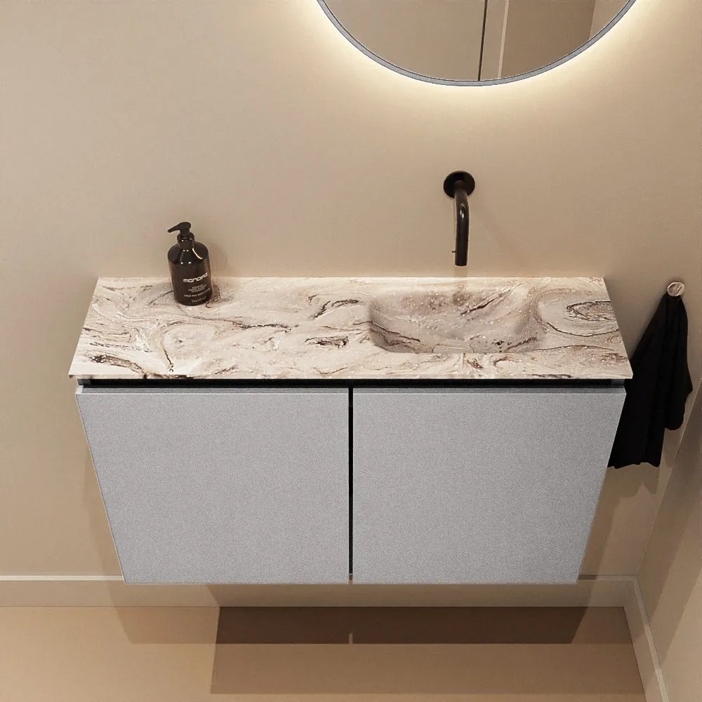 Mondiaz Ture DLux toiletmeubel 80cm plata met wastafel glace rechts zonder kraangat